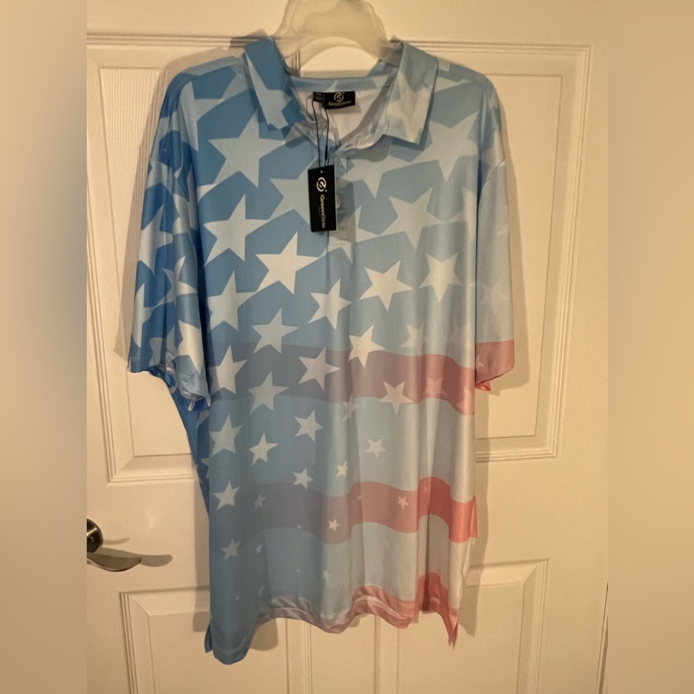 Men GreenSide Golf Shirt Polo Stars and Stripes